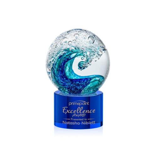Recognition Awards - Glass Awards - Art Glass Awards - Surfside Award on Marvel Base - Blue
