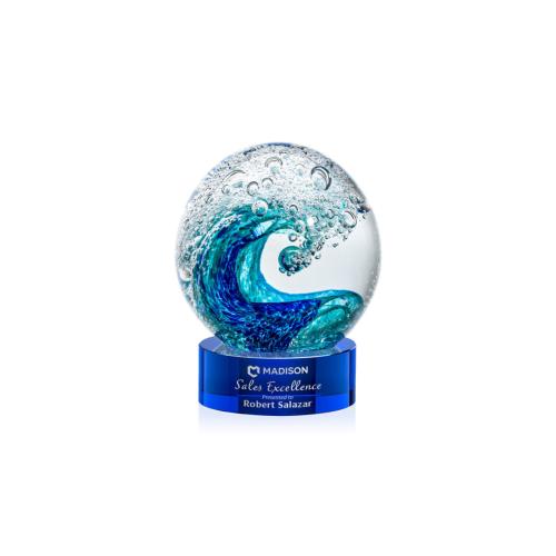 Recognition Awards - Glass Awards - Art Glass Awards - Surfside Award on Stanrich Base - Blue