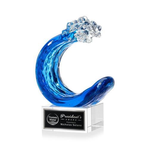 Recognition Awards - Glass Awards - Art Glass Awards - Oceana Award on Hancock Base - Clear
