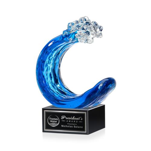 Recognition Awards - Glass Awards - Art Glass Awards - Oceana Award on Hancock Base - Black