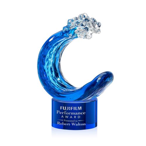 Recognition Awards - Glass Awards - Art Glass Awards - Oceana Award on Marvel Base - Blue