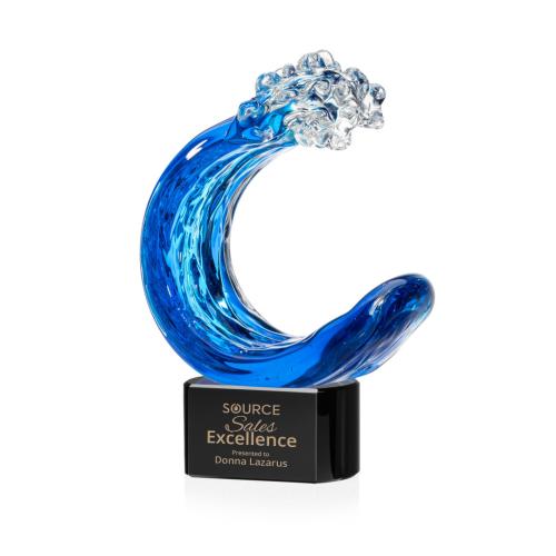 Recognition Awards - Glass Awards - Art Glass Awards - Oceana Award on Paragon Base - Black