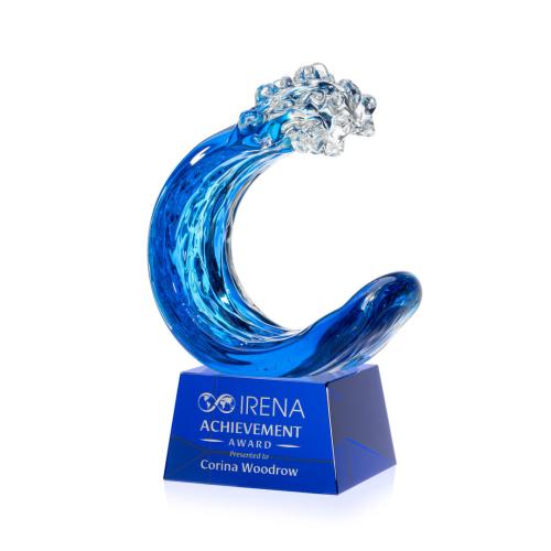 Recognition Awards - Glass Awards - Art Glass Awards - Oceana Award on Robson Base - Blue