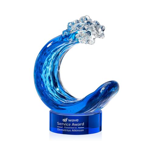 Recognition Awards - Glass Awards - Art Glass Awards - Oceana Award on Stanrich Base - Blue