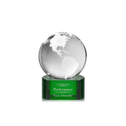 Recognition Awards - Crystal Awards - Globe Award on Paragon Base - Green