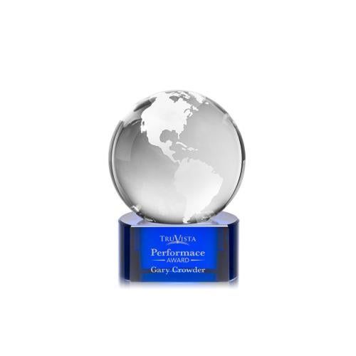 Recognition Awards - Crystal Awards - Globe Award on Paragon Base - Blue