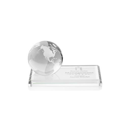 Recognition Awards - Crystal Awards - Crystal Paperweights - Globe Award on Rectangle Base - Clear