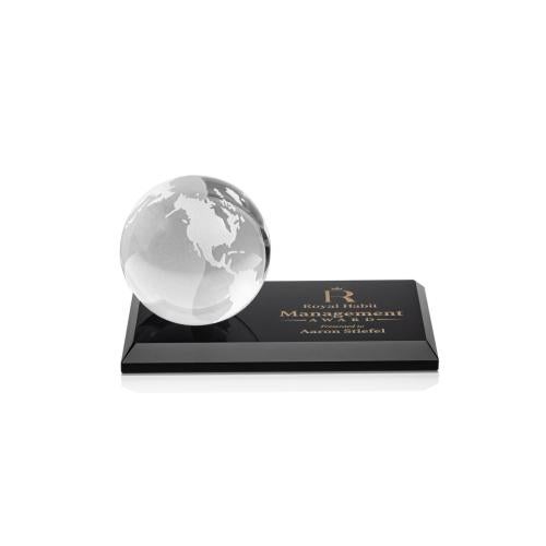 Recognition Awards - Crystal Awards - Globe Award on Rectangle Base - Black