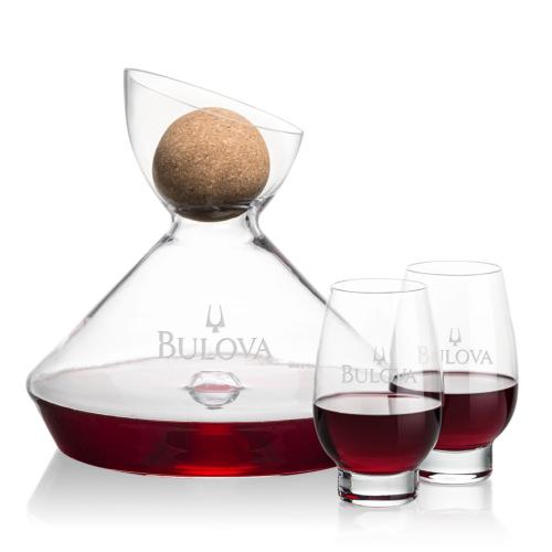 Corporate Gifts - Barware - Carafes - Woodbury Carafe w/Cork Stopper & Glenarden Stemless Wine