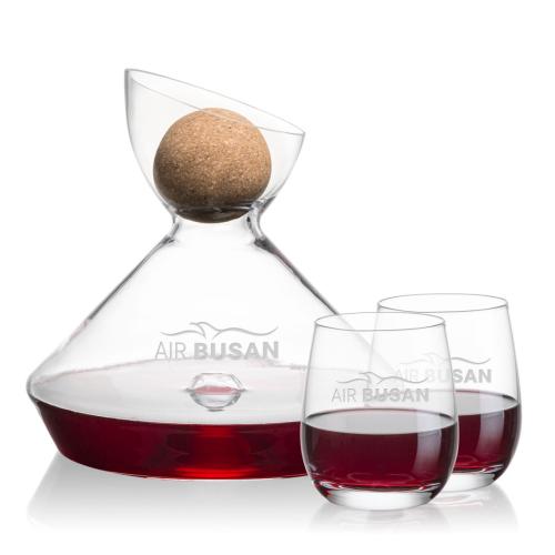 Corporate Gifts - Barware - Carafes - Woodbury Carafe w/Cork Stopper & Salem Stemless Wine