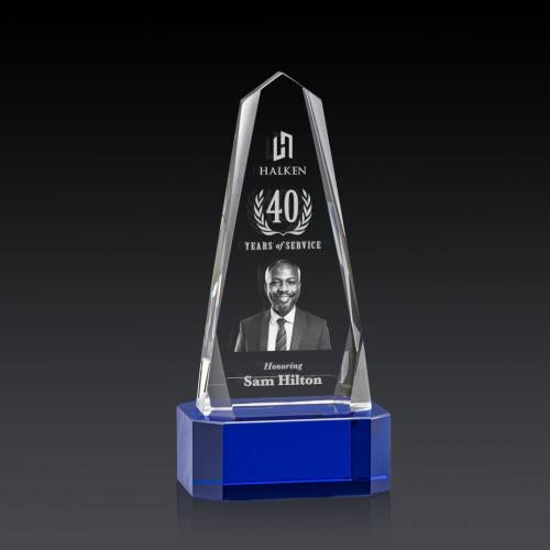 Recognition Awards - Crystal Awards - Geneva 3D Award on Base - Blue