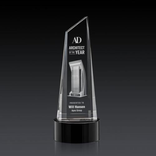 Recognition Awards - Crystal Awards - Akron Tower 3D Award on Base - Black