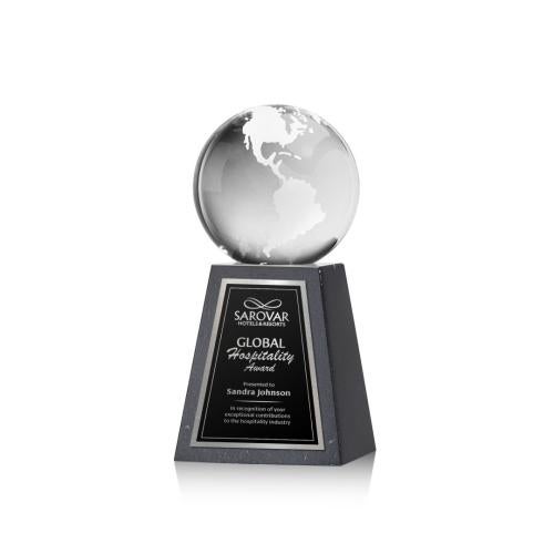 Recognition Awards - Crystal Awards - Globe Award on Tall Marble Base