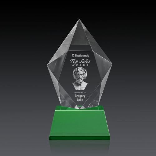 Recognition Awards - Crystal Awards - Devron 3D Award on Base - Green