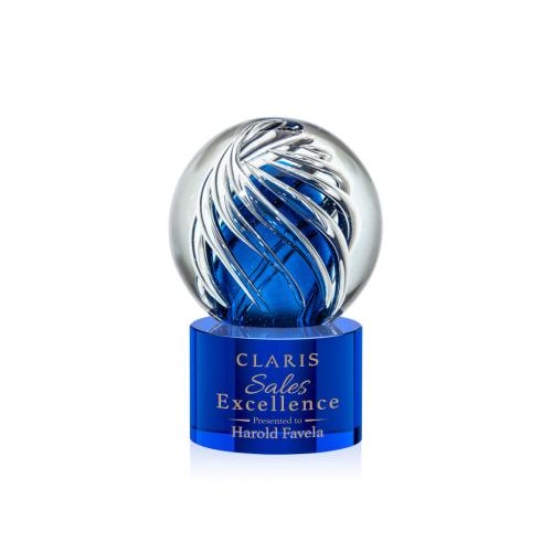 Recognition Awards - Glass Awards - Art Glass Awards - Genista Award on Marvel Base - Blue