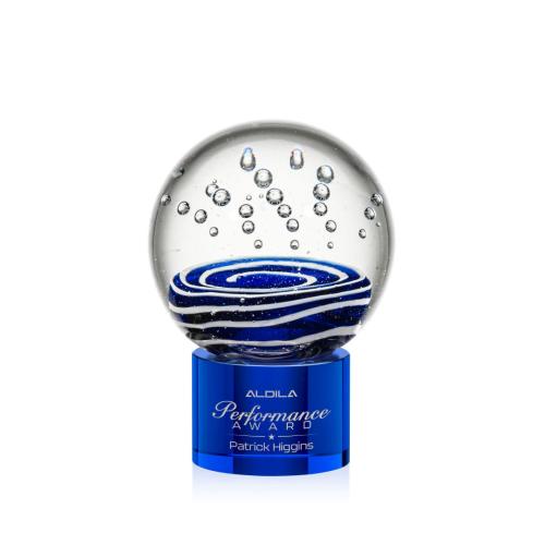 Recognition Awards - Glass Awards - Art Glass Awards - Tranquility Award on Marvel Base - Blue