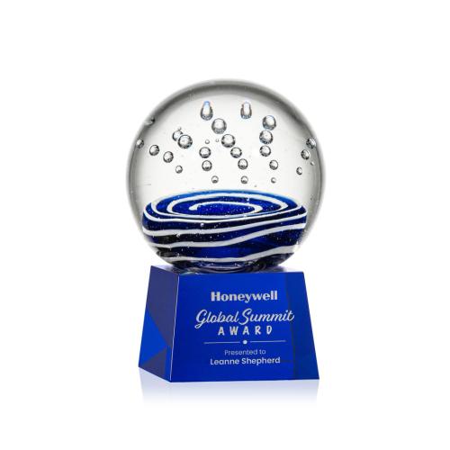 Recognition Awards - Glass Awards - Art Glass Awards - Tranquility Award on Robson Base - Blue