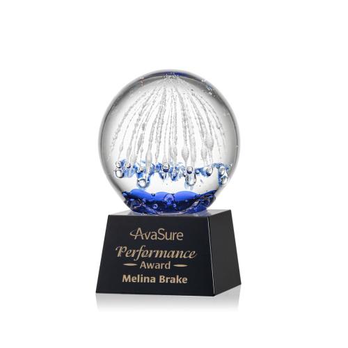 Recognition Awards - Glass Awards - Art Glass Awards - Starburst Award on Robson Base - Black