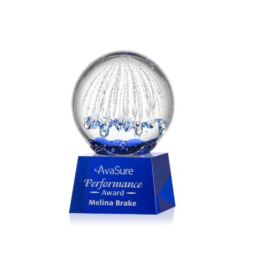Recognition Awards - Glass Awards - Art Glass Awards - Starburst Award on Robson Base - Blue