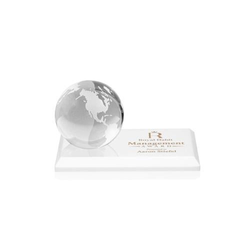 Recognition Awards - Crystal Awards - Globe Award on Rectangle Base - White