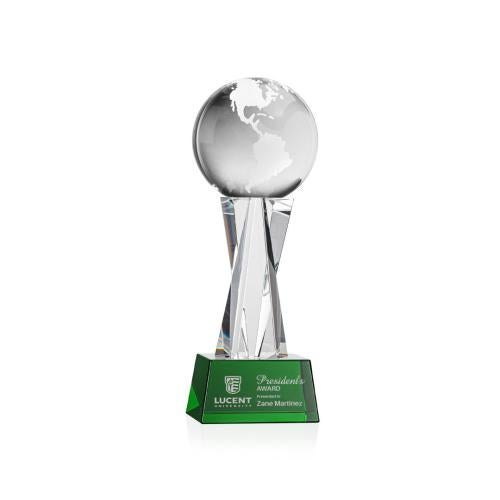 Recognition Awards - Crystal Awards - Globe Award on Grafton Base - Green