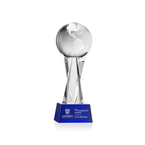 Recognition Awards - Crystal Awards - Globe Award on Grafton Base - Blue