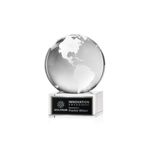 Recognition Awards - Crystal Awards - Globe Award on Hancock Base - Clear