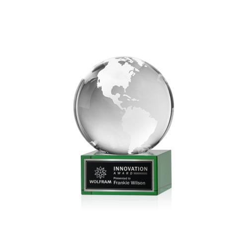 Recognition Awards - Crystal Awards - Globe Award on Hancock Base - Green