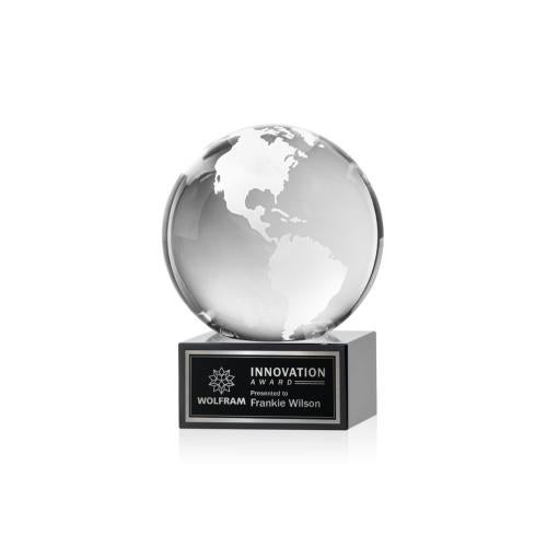 Recognition Awards - Crystal Awards - Globe Award on Hancock Base - Black
