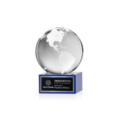 Recognition Awards - Crystal Awards - Globe Award on Hancock Base - Blue