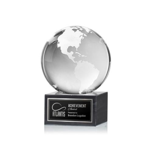 Recognition Awards - Crystal Awards - Globe Award on Square Marble Base