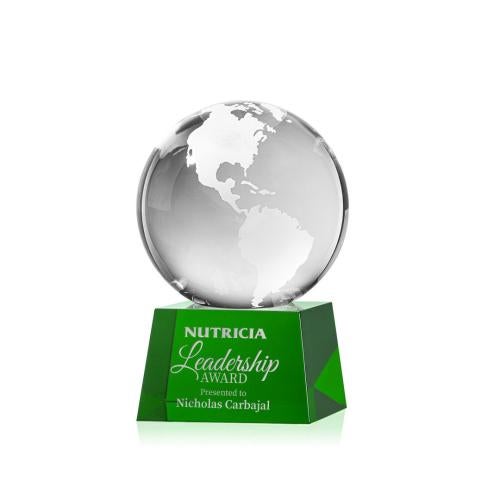 Recognition Awards - Crystal Awards - Globe Award on Robson Base - Green
