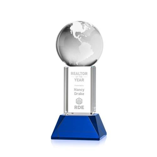 Recognition Awards - Crystal Awards - Globe Award on Stowe Base - Blue