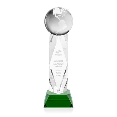 Recognition Awards - Crystal Awards - Globe Award on Toscana Base - Green