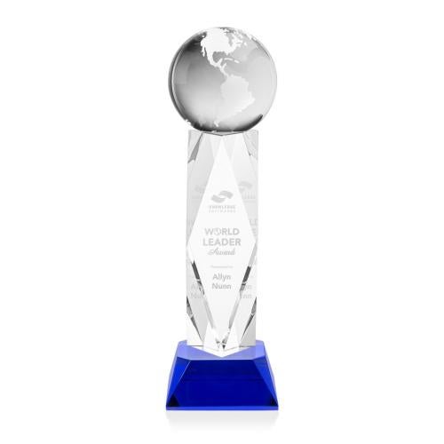 Recognition Awards - Crystal Awards - Globe Award on Toscana Base - Blue