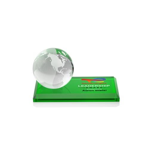 Recognition Awards - Crystal Awards - Globe VividPrint™ Award on Rectangle Base - Green