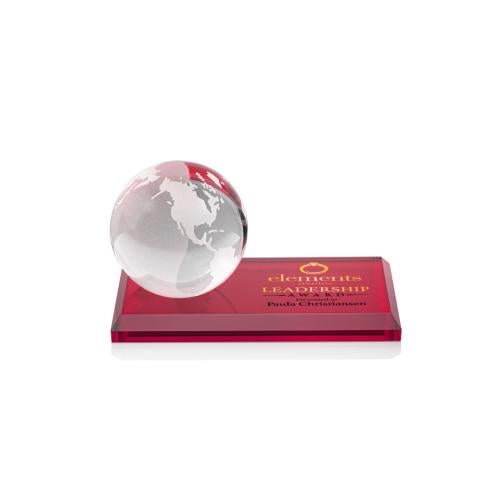 Recognition Awards - Crystal Awards - Globe VividPrint&trade; Award on Rectangle Base - Red