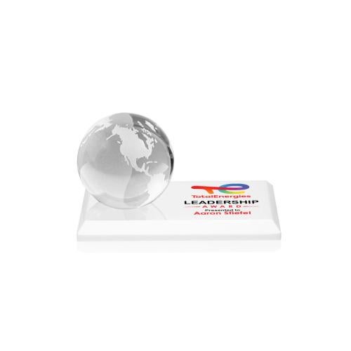 Recognition Awards - Crystal Awards - Globe VividPrint™ Award on Rectangle Base - White