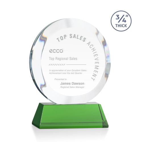 Recognition Awards - Crystal Awards - Gibralter Award on Newhaven Base - Green