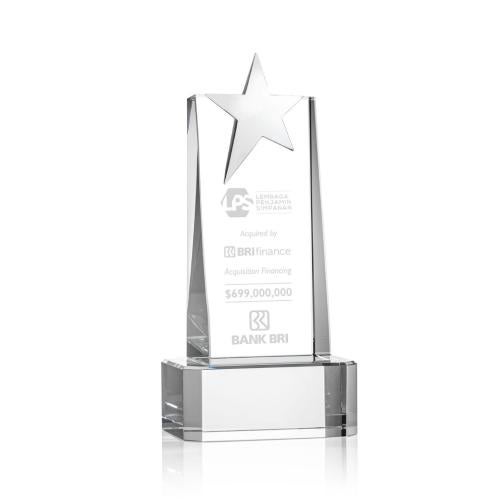 Recognition Awards - Crystal Awards - Fanshaw Silver Star Award on Base - Clear