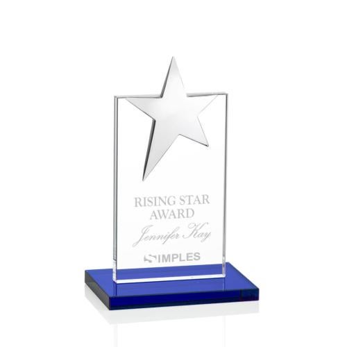 Recognition Awards - Crystal Awards - Bryanston Chrome Star Award - Blue 