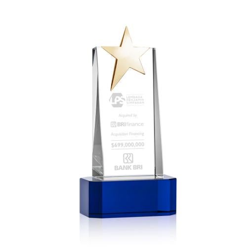 Recognition Awards - Crystal Awards - Fanshaw Gold Star Award on Base - Blue