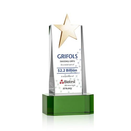 Recognition Awards - Crystal Awards - Fanshaw Gold Star VividPrint™ Award on Base - Green