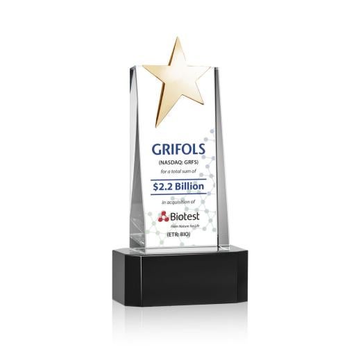 Recognition Awards - Crystal Awards - Fanshaw Gold Star VividPrint&trade; Award on Base - Black