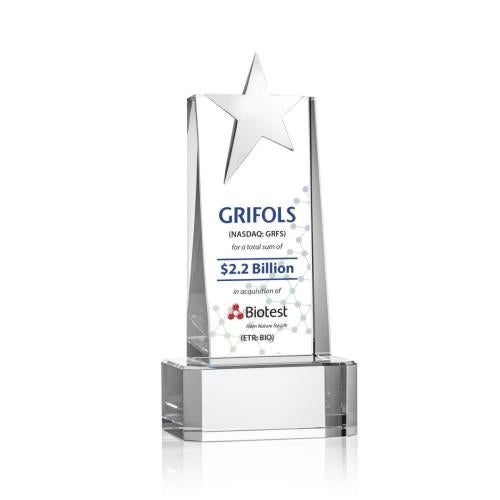 Recognition Awards - Crystal Awards - Fanshaw Silver Star VividPrint™ Award on Base - Clear