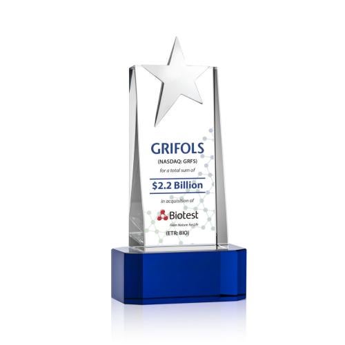 Recognition Awards - Crystal Awards - Fanshaw Silver Star VividPrint™ Award on Base - Blue