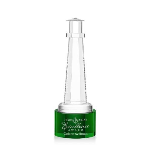 Recognition Awards - Crystal Awards - Lighthouse Award on Marvel Base - Green