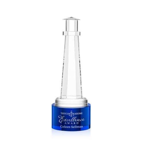 Recognition Awards - Crystal Awards - Lighthouse Award on Marvel Base - Blue