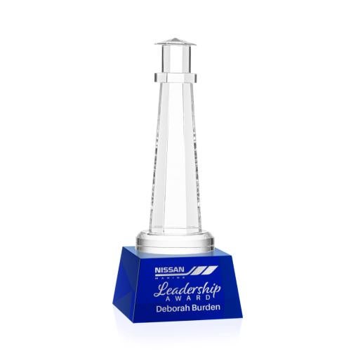 Recognition Awards - Crystal Awards - Lighthouse Award on Robson Base - Blue