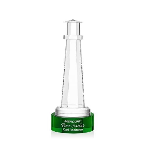 Recognition Awards - Crystal Awards - Lighthouse Award on Stanrich Base - Green